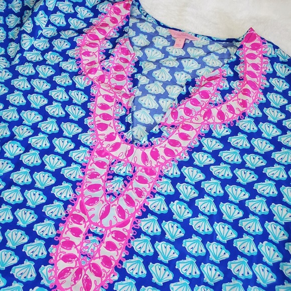 Lilly Pulitzer Renato Dinner Tunic Top Blouse Womens XL Beaded Gypset Seashells - Picture 2 of 9